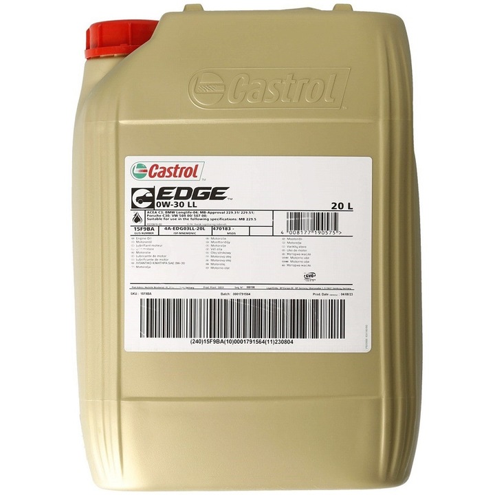 Ulei motor CASTROL EDGE LongLife II 0W30, volum 20 litri, sintetic