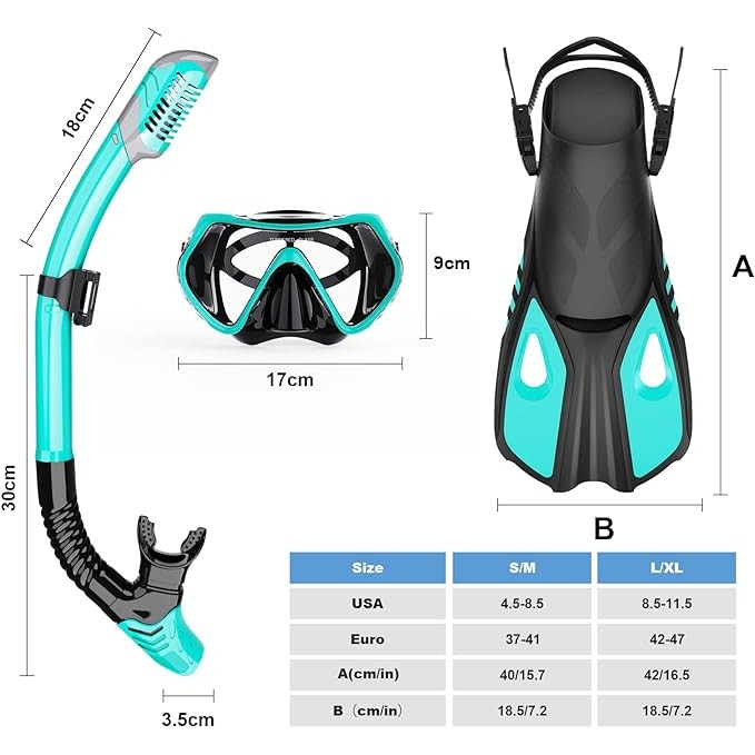 Mask Fin Snorkel Set, Travel Size Snorkeling Gear for Adults，Includes ...