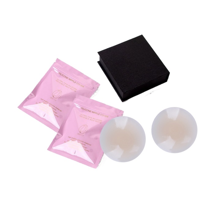 Set 3 perechi Plasturi Invizibili pentru ridicarea sanilor, Silicon, Reutilizabile, Strange sanii impreuna pentru a preveni caderea, respirabil, confortabil si fara semne, hipoalergenic, Light skin, 8cm, Nude, Cupa D-D+