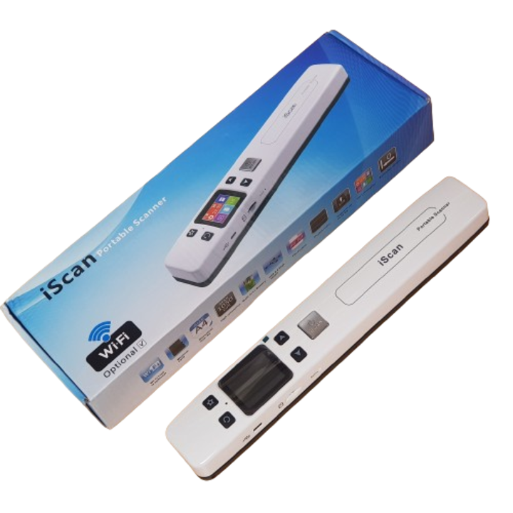 Scanner portabil A4 color, OCR, 1050 DPI, USB, Wi-Fi, card MicroSD 16GB inclus, Alb