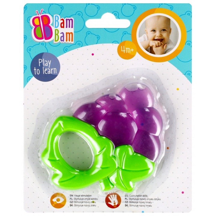 Играчка за зъби, Bam Bam - Грозде, 4+ месеца