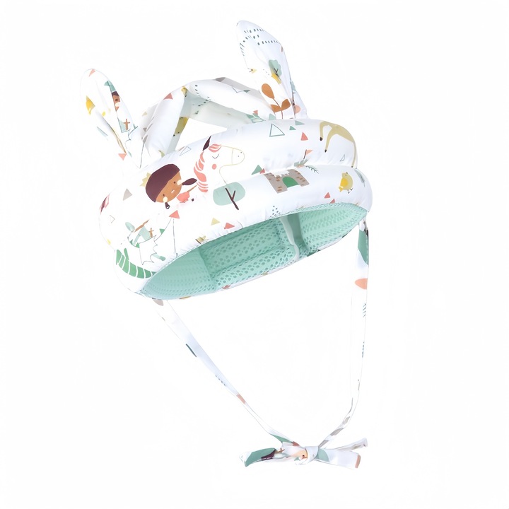 Casca pentru copii rezistenta la socuri, bumbac, poliester, 5-24 luni, respirabila, reglabila, alba