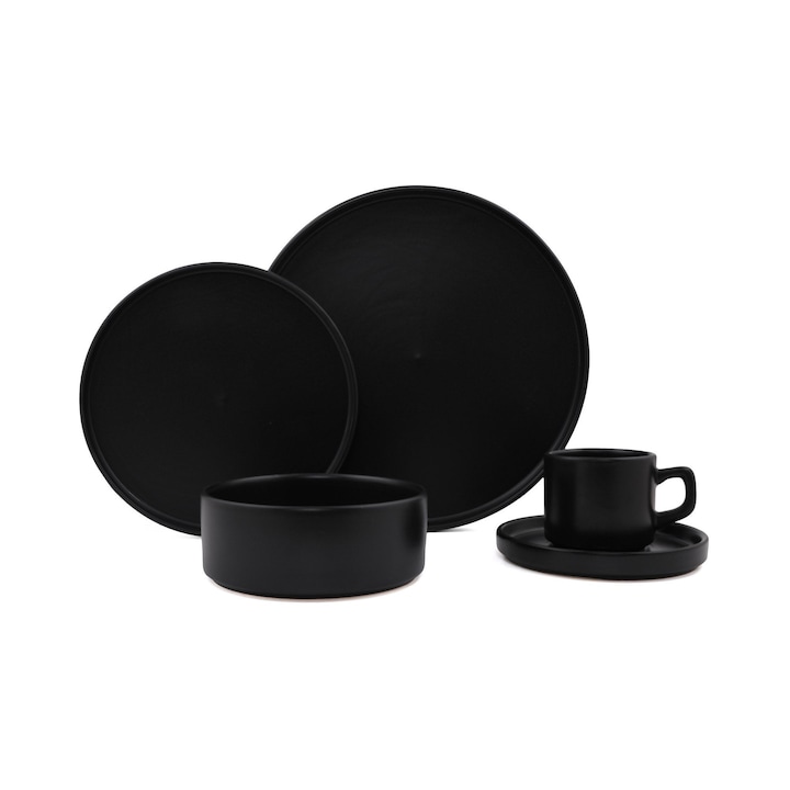 Комплект сервизи за хранене от 20 части, Asi Home Wonderful Black, Ceramic, Matte Black