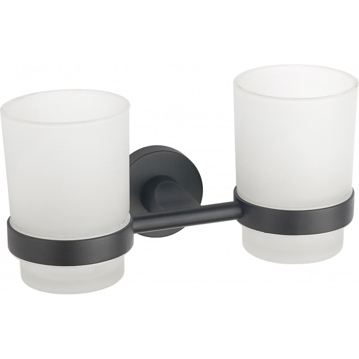 Dupla tartály fogkefékhez, Mexen, 807, Üveg, Fém, Fekete