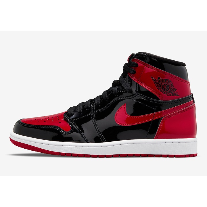 Pantofi Sport, Jordan, 1 Retro High OG Patent Bred, Negru, Rosu, 42 EU