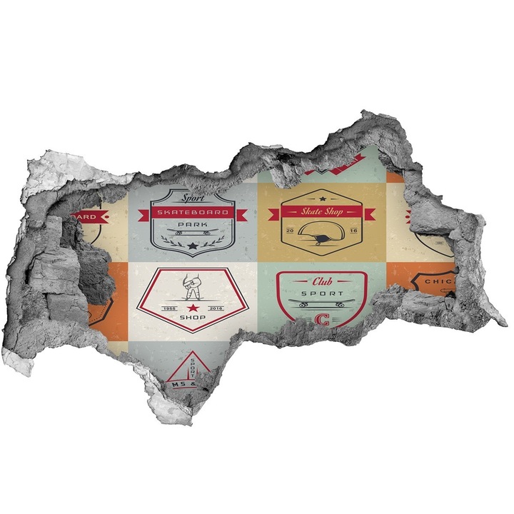 Autocolant decorativ. gaura in perete. Tulup. Semne de skateboard. Multicolor. 95x73 cm. 010120080120000006142