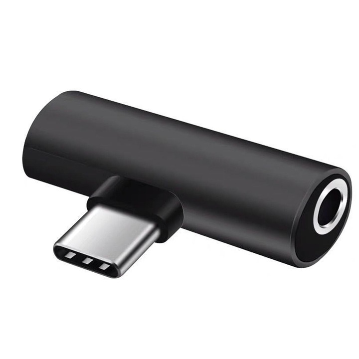 Аудио адаптер, JENUOS®, USB-C към жак 3,5 mm, Type-C, за Samsung, huawei, аудио конвертор, черен