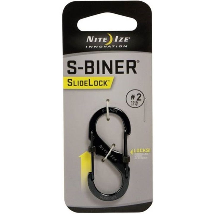 Carabiner Nite Ize S-Biner SlideLock #2, Aluminiu, Blocare Independenta, Negru, 22x50x8mm