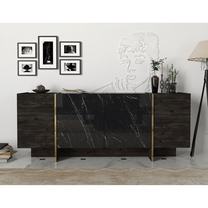 Comoda Dormitor, UnicUtil®, Comoda Living Luxury Edition, 180 x 47 x 75 cm, 3 Dulapuri si 1 Raft, Design Elegant cu Linii Fine, Finisaj Lucios, Mobilier Modern si Functional, Ideala pentru Organizare Haine, Accesorii si Obiecte Decorative, Alb