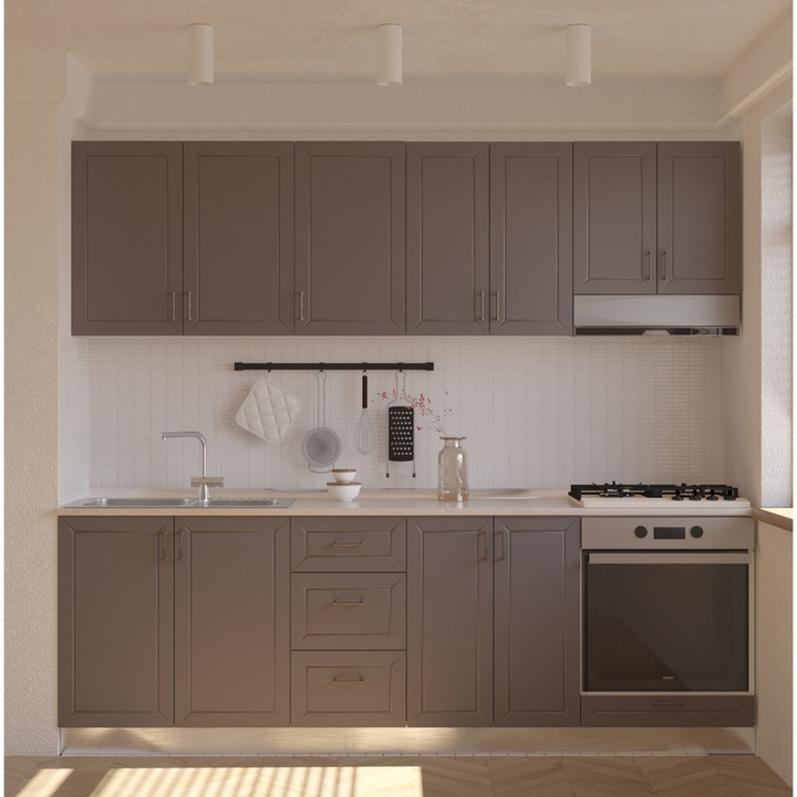 Set bucatarie, gama Korfu 240 cm, fronturi MDF, gri antracit, Sanitop ...