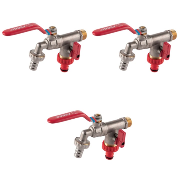 Robinet cu bila Ferro F-Comfort dublu serviciu, cu doua iesiri, 3 bucati