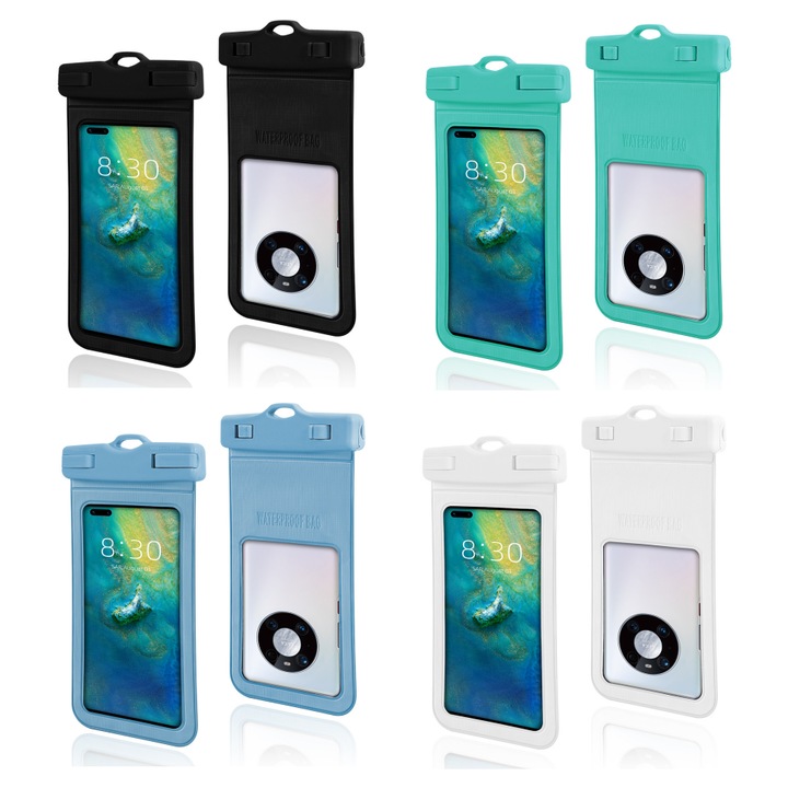 Set 4 huse subacvatice, Prixtal, PVC, Rezistenta la apa, Albastru/Alb/Negru/Verde