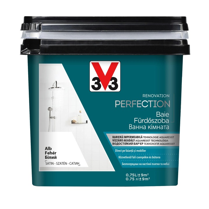 Vopsea pe baza de apa pentru faianta si mobilier de baie, cu aspect satinat, 0, 75 l, alb