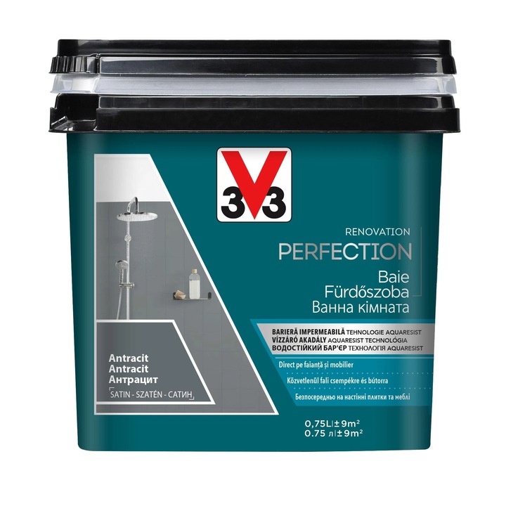 Vopsea pe baza de apa pentru faianta si mobilier de baie, cu aspect satinat, 0, 75 l, antracit