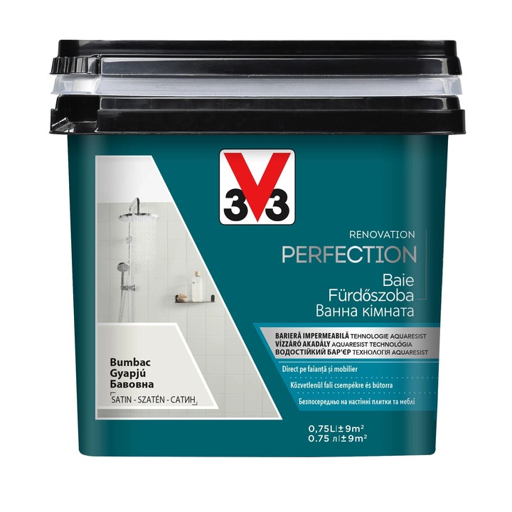 Vopsea pe baza de apa pentru faianta si mobilier de baie, cu aspect satinat, 0, 75 l, bumbac