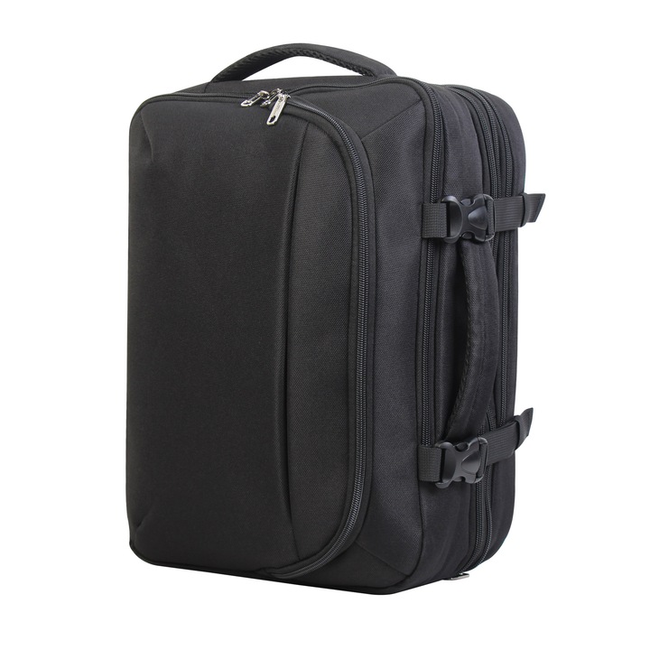 BONTOUR FlexiGo bővíthető utazó hátizsák, wizzAir méretű 40x30x20cm kézipoggyász, fekete színben