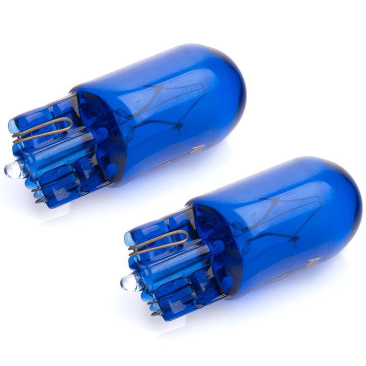 Комплект от 2 допълнителни халогенни крушки за кола, T10, W5W, 12V, 6000K, ксенон, стъкло, син