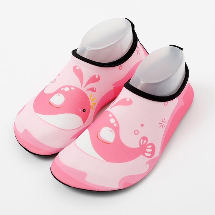 Pantofi de plaja si apa pentru copii, Pentru inot, Poliester/Cauciuc, tesatura cu uscare rapida, super usoare si respirabile, 24-25EU, Balena roz
