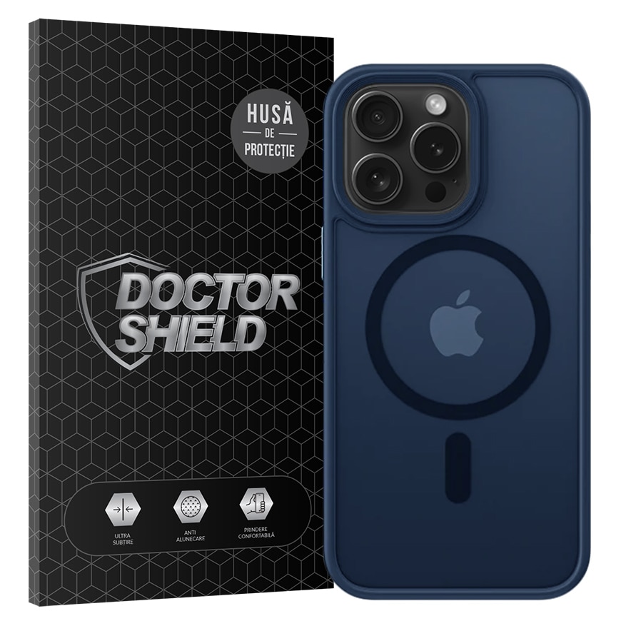 Husa de Protectie, Compatibila Apple iPhone 15 Pro Max, Doctor Shield Fantom, MagSafe - Albastru