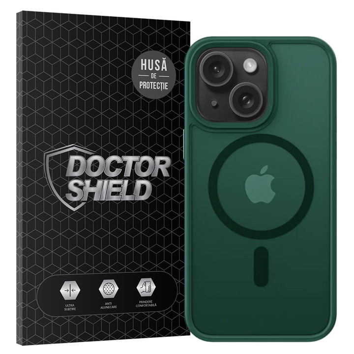 Husa de Protectie, Compatibila Apple iPhone 15, Doctor Shield Fantom, MagSafe - Verde