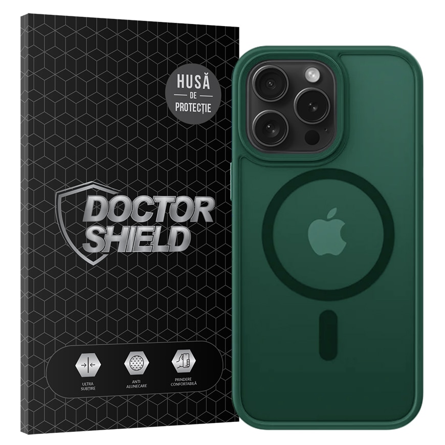 Husa de Protectie, Compatibila Apple iPhone 15 Pro, Doctor Shield Fantom, MagSafe - Verde