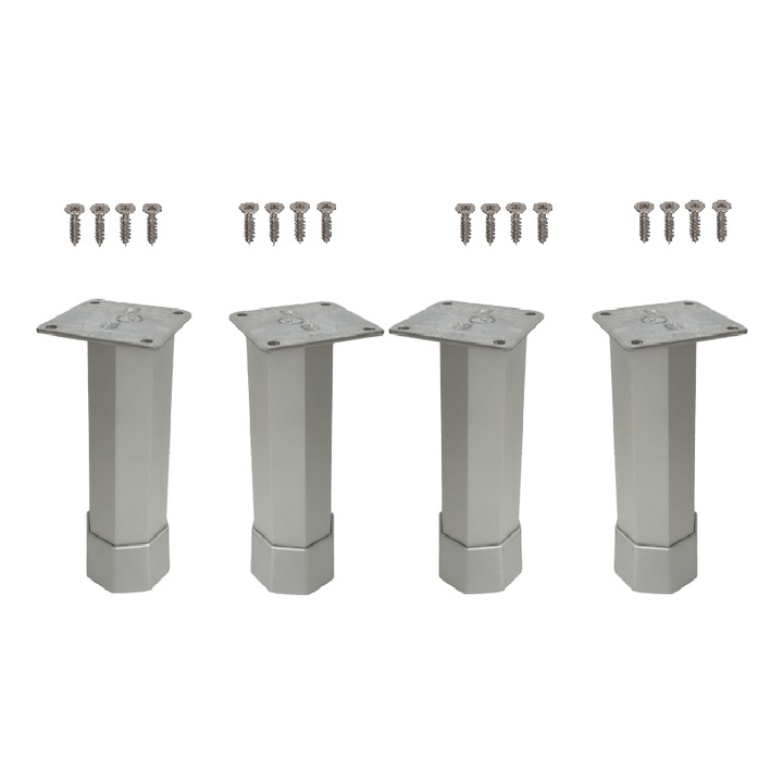 Set 4 picioare metalice aluminiu octogonale reglabile pentru mobilier H150 D40