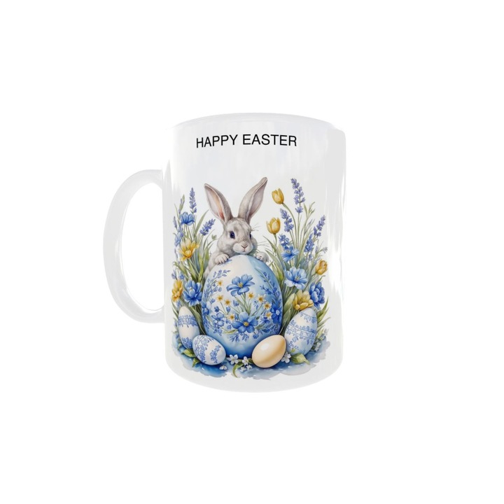 Cana alba personalizata Paste Fericit, INOVATIX, 330 ml