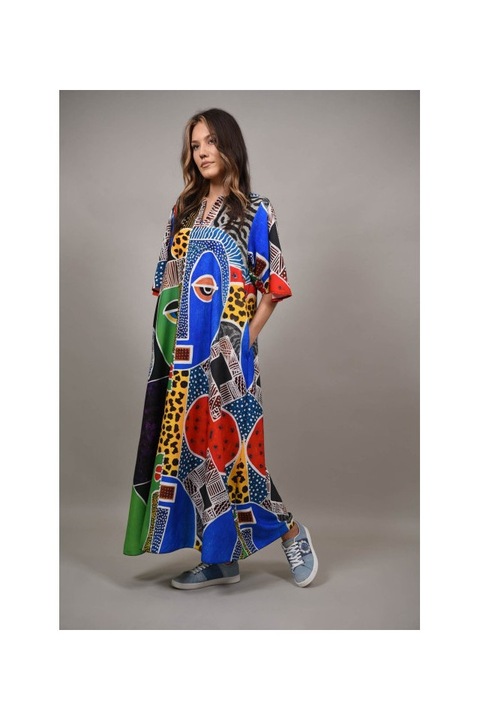 Rochie lunga cu buzunare imprimeu maneca scurta miragero talie unica multicolora