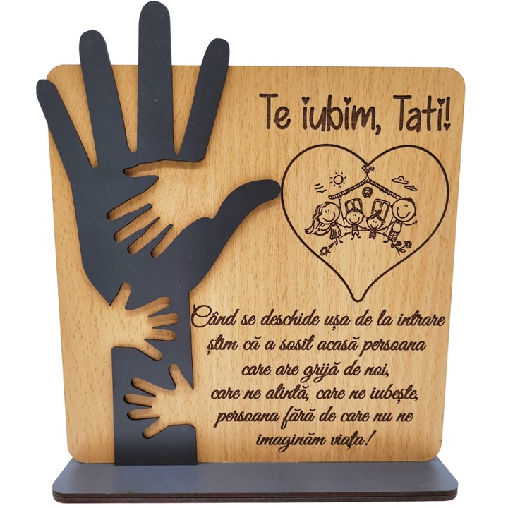 Decoratiune personalizata pentru tati / tata / sot- tablou de lemn gravat, 20×23 cm, Model 2