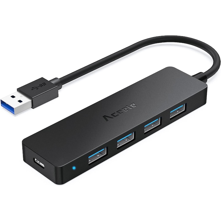 Hub Adaptor USB 3.0, Aceele, cu 5 Porturi, Cablu de 150 mm, compatibil cu‎ Windows / Android / Mac OS, Negru