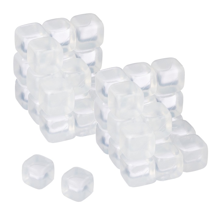 Комплект от 50 кубчета лед за многократна употреба, прозрачни, Relaxdays