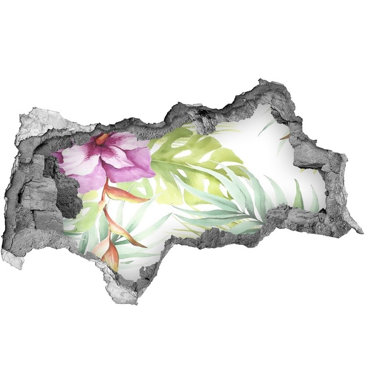 Autocolant decorativ, gaura in perete, Tulup, Flori hawaiiene, Multicolor, 150x115 cm, 010120080070000006646