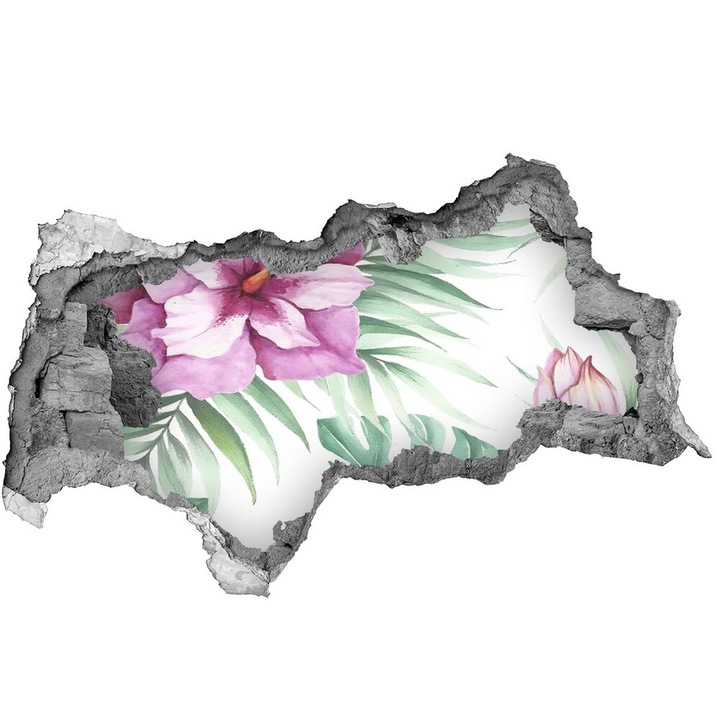 Autocolant decorativ, gaura in perete, Tulup, Flori hawaiiene, Multicolor, 150x115 cm, 010120080070000006647