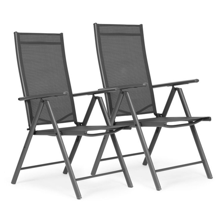 Set Mobilier 2 scaune confortabile de gradina pliabile din otel cu spatar reglabil in 7 trepte, 57 x 70 x 106 cm, Design Modern, Gri