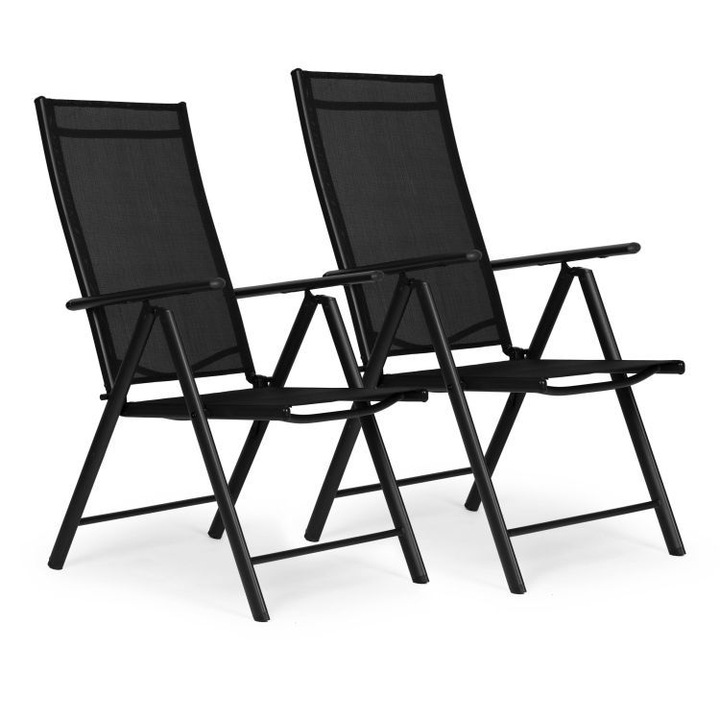 Set Mobilier 2 scaune confortabile de gradina pliabile din otel cu spatar reglabil in 7 trepte, 57 x 70 x 106 cm, Black