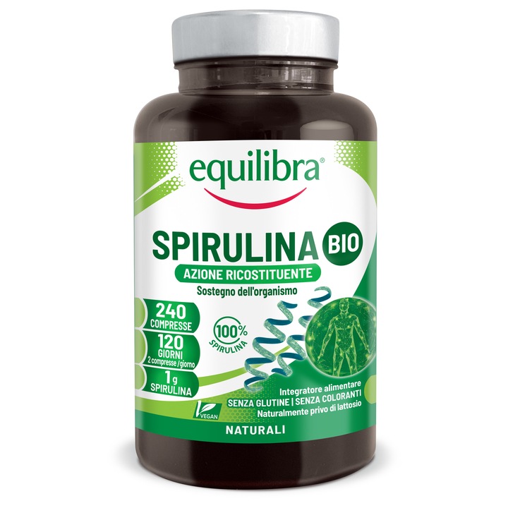 Spirulina Bio, Supliment Bogat in Proteine, Pentru Vitalitatea Intregului Organism, 240 Comprimate, Equilibra