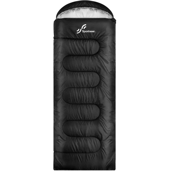 Sac De Dormit Pentru Adulti, Sportneer, Impermeabil, Usor, Husa Transport, Negru