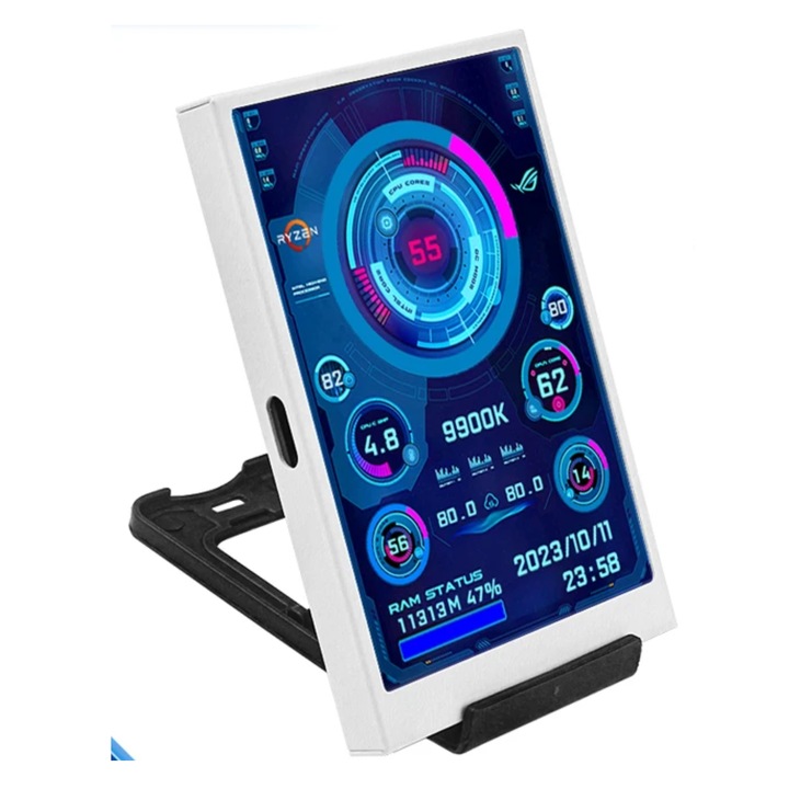 Mini Display Gaming PC IPS 3.5 Inch, Monitorizare Temperatura si Performanta gpu, procesor, hard, retea, usb, alb, UNDERSHOP®