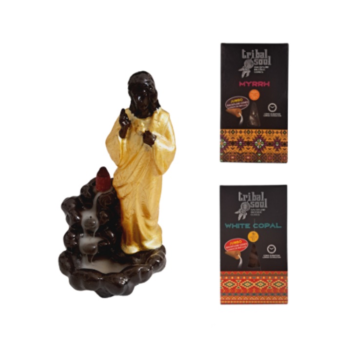 Set suport conuri fum curgator Jesus si conuri Tribal Soul Myrrh, Copal alb