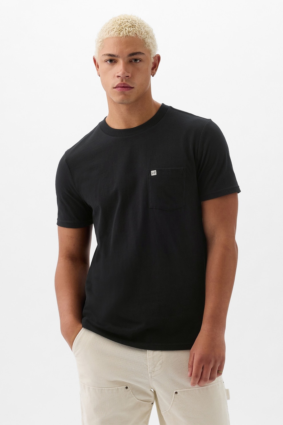 GAP, Tricou de bumbac organic cu decolteu la baza gatului, Negru, L