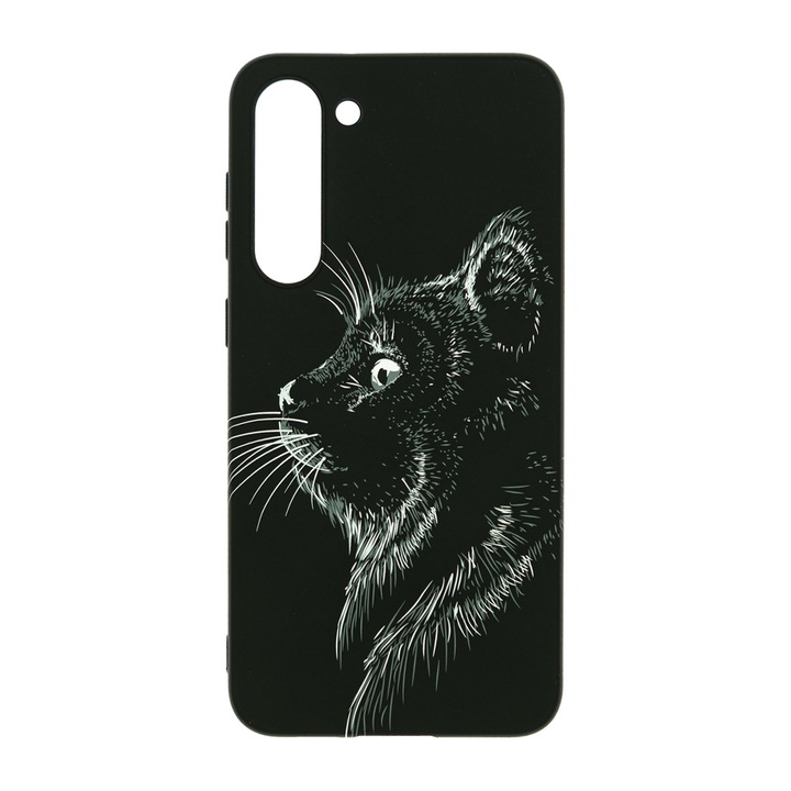 Husa de telefon, LUXO, compatibil cu Samsung Galaxy S23 Plus, model Black Cat cu efect fosforescent, TPU, multicolor