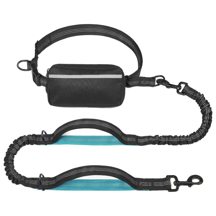 Каишка за кучета с калъф с цип, свободни ръце, двойно подплатени дръжки, издръжливо бънджи, за ходене, бягане и джогинг, YQLAFT, черно