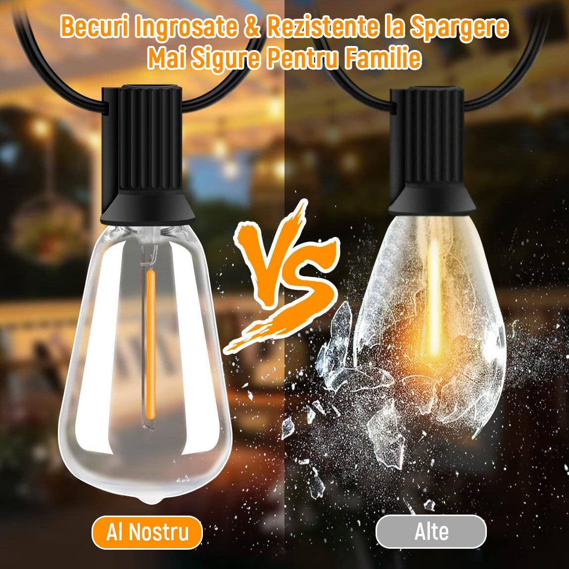 Ghirlanda luminoasa decorativa exterior, 25 becuri LED+1 becuri rezerva ...