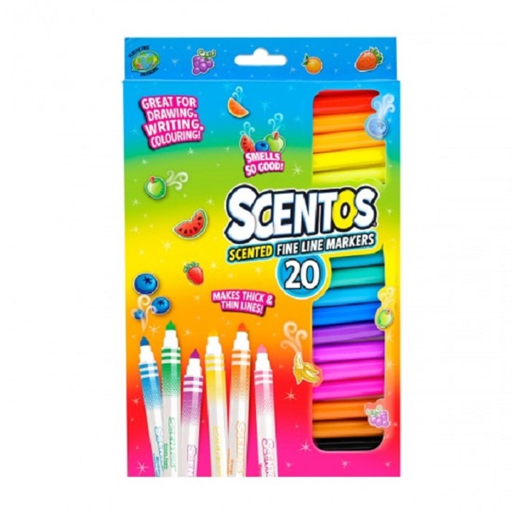 Set 20 markere colorate cu varf subtire Scentos