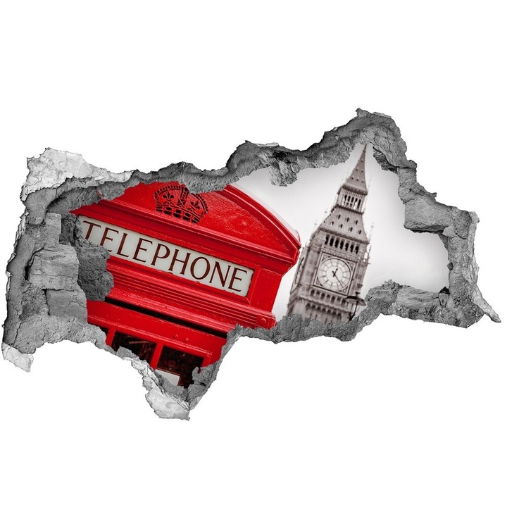 Autocolant decorativ. gaura in perete. Tulup. cabina telefonica. Multicolor. 150x115 cm. 010120080070000008205