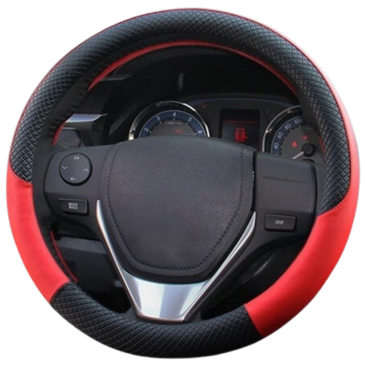 Husa de Volan Auto Premium din Fibra de Carbon Anti-Alunecare, Design Modern, Fixare Sigura, Instalare Usoara, Diametru 38cm, Negru cu Rosu