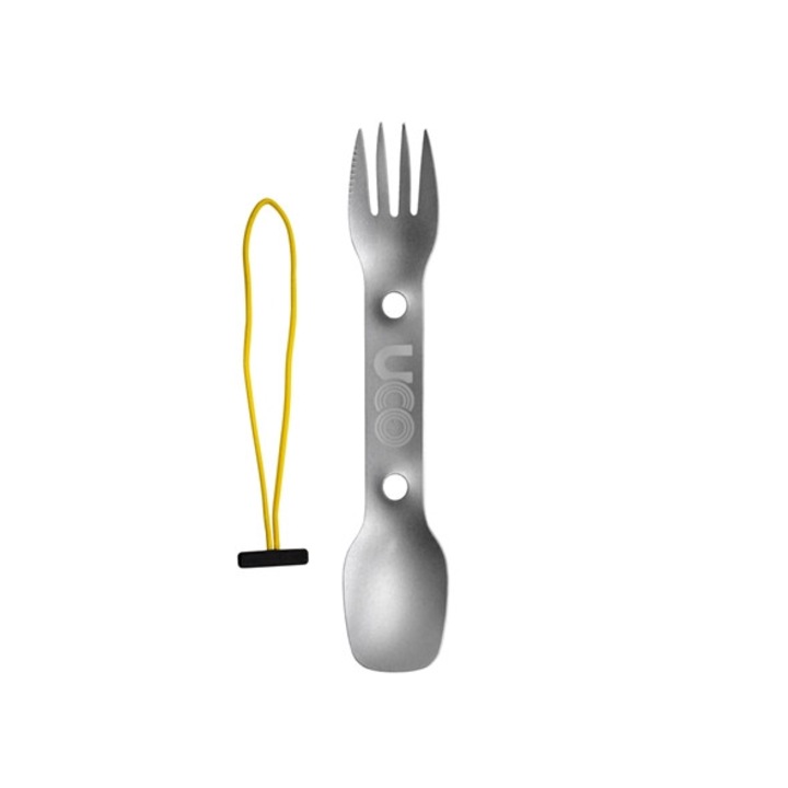 Spork camping, UCO, titan, cu snur, 17.8 cm, gri