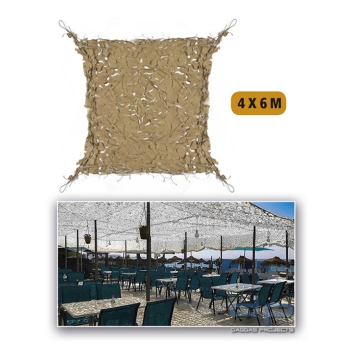 Panza de umbra Camo Systems 4x6m, material rip-stop, rezistent la apa, maro