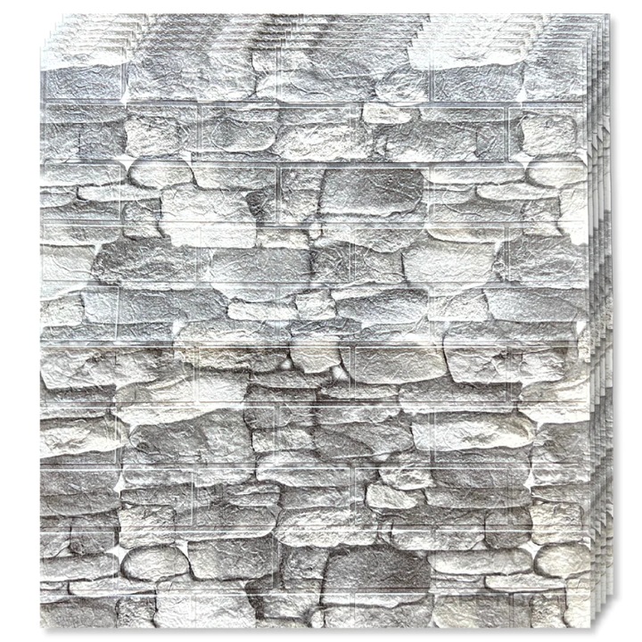 Комплект от 40 x 3D тапетни плочки Tapetoo Home Decor®, Заоблени камъни, Светлосиви, 70 X 77 см, 2,5 мм, 21,2 кв.м