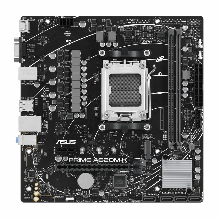 Alaplap ASUS PRIME A620M-K AM5, 2x DDR5, 1x VGA, 1x HDMI, 1x PCIE x16, 1x PCIE x1, 1x M.2, 4x SA